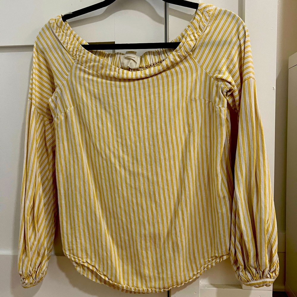 Anthropologie Blouse, Yellow and White Stripes, Off-The-Shoulder Blouse